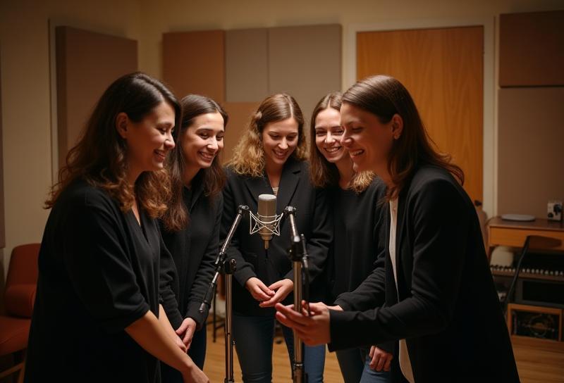 Teamet i Lydstudio Oslo samlet rundt mikrofoner