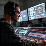 Tekniker kontrollerer lyd under livestream